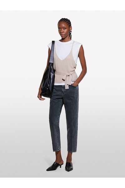 Sisley Gray Women's Trousers - 100% Cotton, Low Waist, Straight Leg