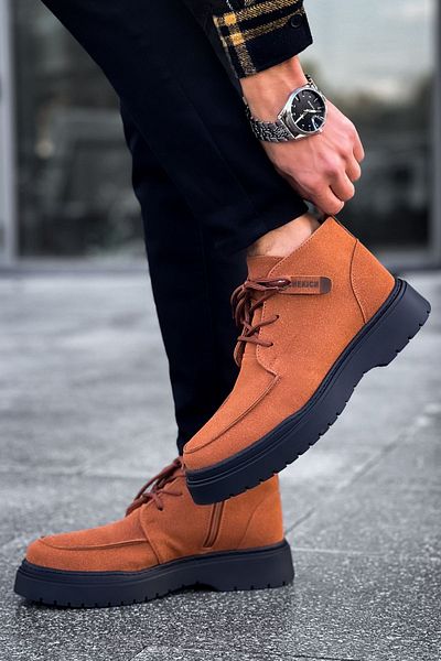 BZ Moda B213 Bryggen - Ανδρικές αθλητικές μπότες σουέτ με ορθοπεδική σόλα και φερμουάρ - Tan