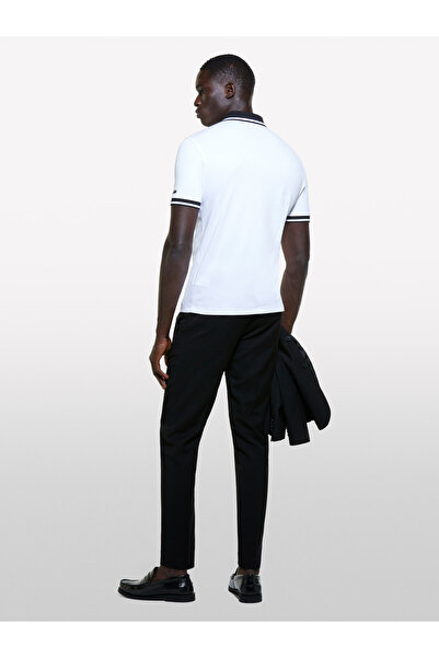 Sisley Λευκό μπλουζάκι με λαιμόκοψη πόλο - Ανδρικό, κοντομάνικο, με κουμπιά, μείγμα βαμβακιού