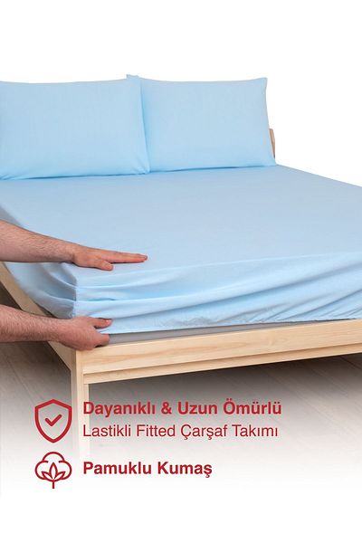 MODELHOME Blue Colored 100% Cotton Combed Fabric Single/Double Fitted Sheet (7 DIFFERENT SIZES)