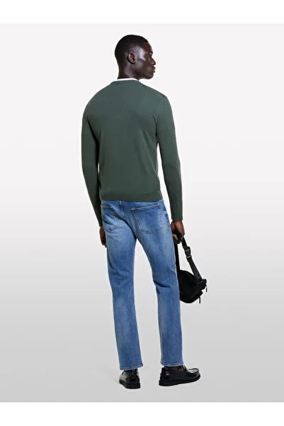 Sisley Men's Green Cotton Blend - Ribbed Long Sleeve Cardigan