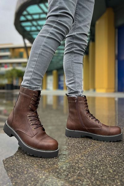 BZ Moda B009 Στρατιωτικές ανδρικές μπότες - Δαντέλα, φερμουάρ, ορθοπεδική σόλα, casual δέρμα CST καφέ