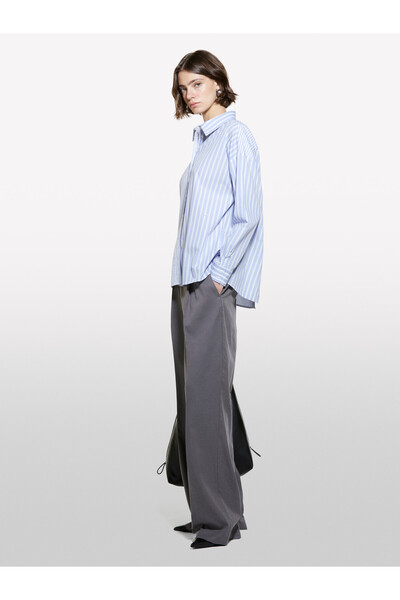 Sisley Kadın Füme Liyosel ve Pamuk Karışımlı Önü Pileli Palazzo Pantolon