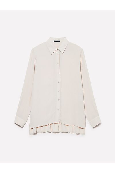 Sisley Powder Colored 100% Viscose Women's Shirt - Short Side Slit, Long Sleeve