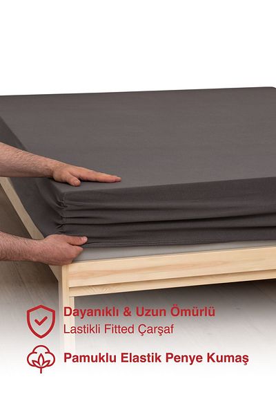 MODELHOME Anthracite Colored 100% Cotton Combed Fabric Single/Double Fitted Sheet (7 DIFFERENT SIZES)