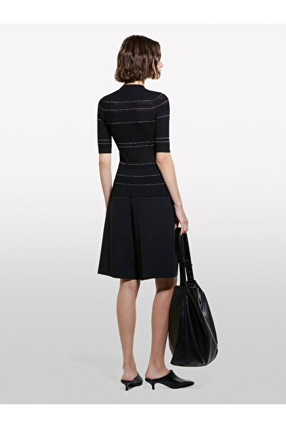 Sisley Γκρι ριγέ μείγμα βισκόζης και βαμβακιού - Γυναικείο πουλόβερ με λεπτομέρεια ρίγες