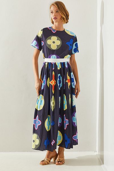 Bianco Lucci Set aus Faltenrock und Oberteil mit Blumenmuster, elastischer Bund, Damen 2097 60251668