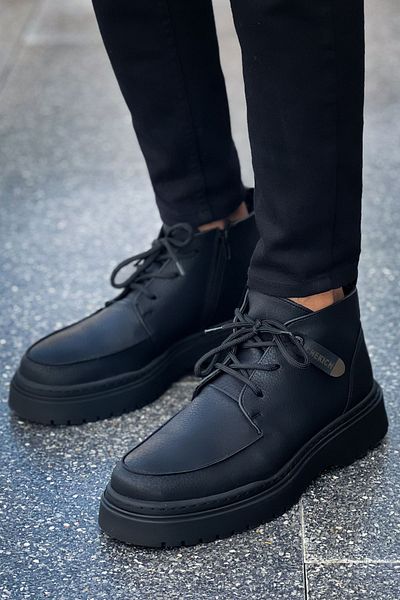 BZ Moda B213 Bryggen - Ορθοπεδικές ανδρικές αθλητικές μπότες, κορδόνια και φερμουάρ, casual δέρμα, μαύρο