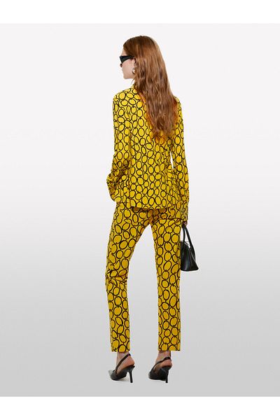 Sisley Mustard and Yellow Mix Cotton - 5 Pockets Printed Slim Fit Ankle Length Women's Trousers