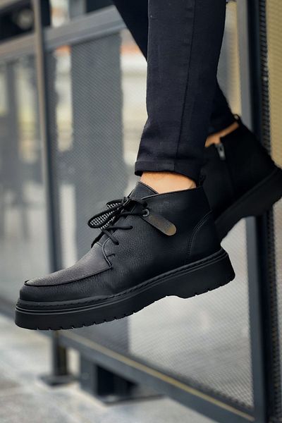 BZ Moda B213 Bryggen - Ορθοπεδικές ανδρικές αθλητικές μπότες, κορδόνια και φερμουάρ, casual δέρμα, μαύρο