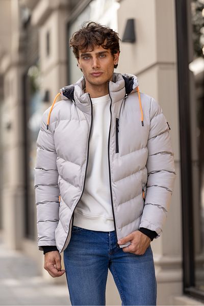 3MODA Ανδρικό πουπουλένιο παλτό - Χρώμα βροχής, γούνινη εσωτερική επιφάνεια, αντιανεμικό