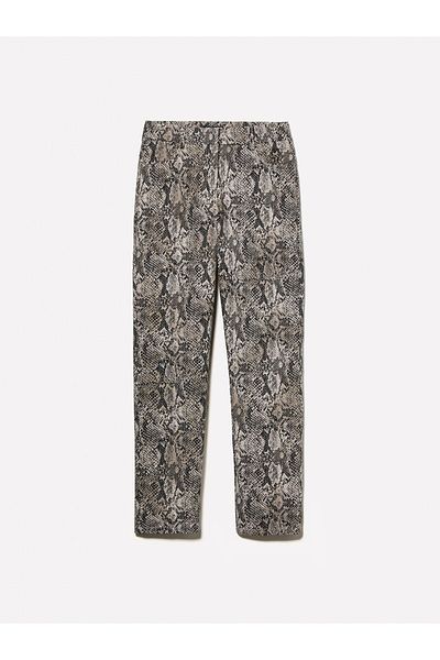 Sisley Gray Patterned Cotton Blend - 5 Pocket Printed Slim Fit Women's Trousers