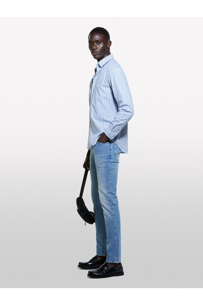 Sisley Erkek Mavi Mix %100 Pamuk Normal Kesim Çizgi Detaylı Uzun Kollu Gömlek