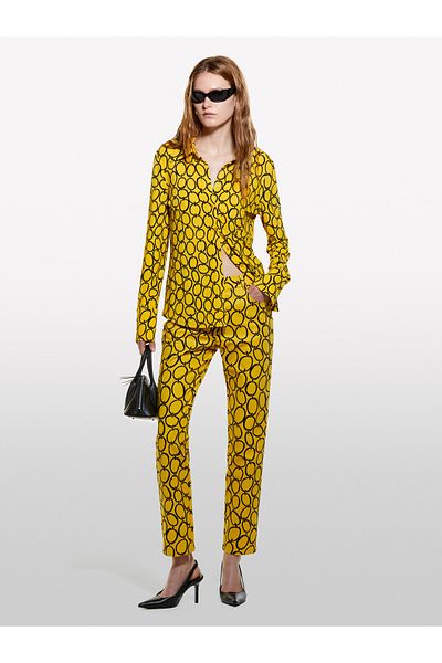 Sisley Mustard and Yellow Mix Cotton - 5 Pockets Printed Slim Fit Ankle Length Women's Trousers