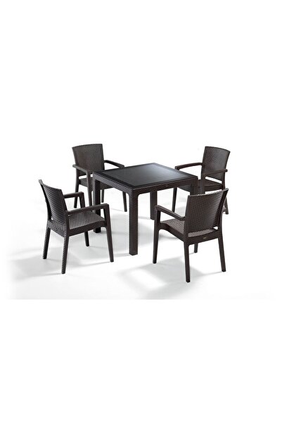 Novussi Zenit Suya Ve Güneşe Dayanıklı 4 Koltuklu 90x90 Kare Camlı Masa Ratta...