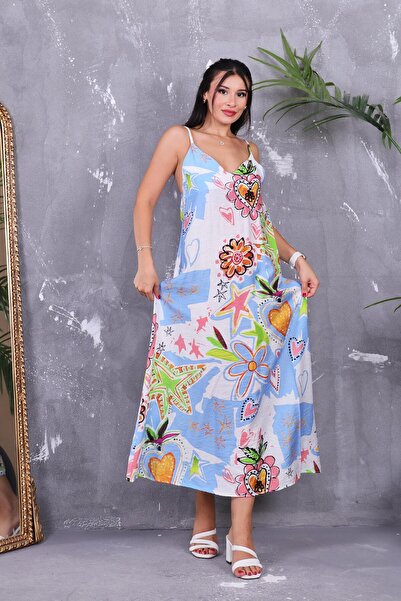 ZEYWEAR Askılı Desenli Elbise