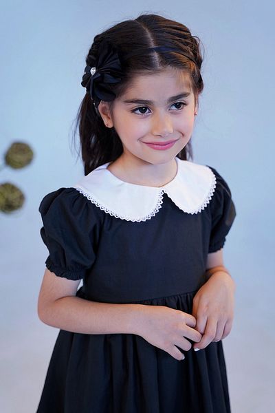 Bertuğ Bebek Dantela Detaliata Guler Bebeluş Fetiţă Copil Bebeluş Poplin Rochie Alb-Negru