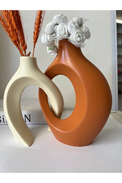 HEYKELCAN Σετ Βάζας 2 τεμαχίων σε κρεμ χρώμα πλακάκι