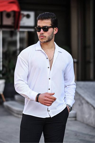 Tex Republic Men's White Corded Ottoman Shirt