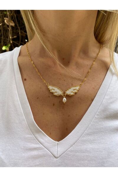 elamindunyasi ميوكي محبوك الملاك الشكل قلادة حبة اللؤلؤ