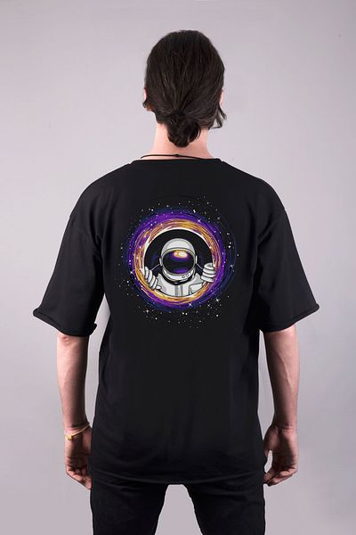 Darkia Nasa Astronaut Printed Oversize Fit Double Sided Black T-Shirt T-Shirt