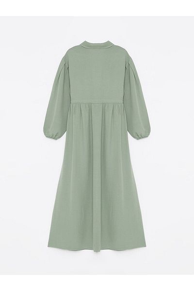 LC Waikiki LCW Damenkleid mit Hemdkragen und langen Ärmeln aus Leinenmischung