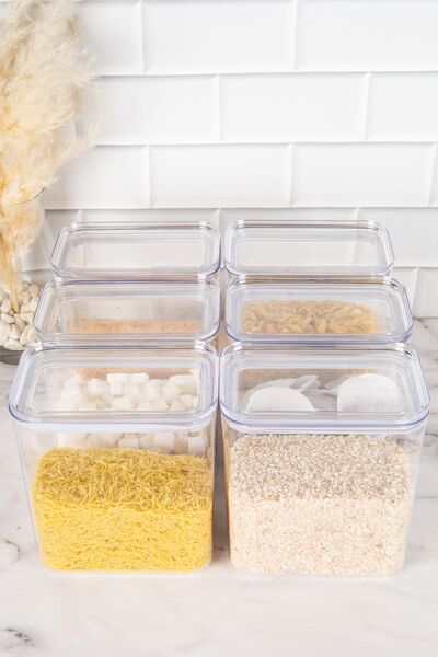 DNS HOME 6-Piece Pulses Set with Vacuum Lid Labeled Food Storage Container Food Set 2200 ml