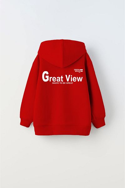 The Champ Clothing Червен унисекс детски суитшърт с качулка, полар, с щампа Great View