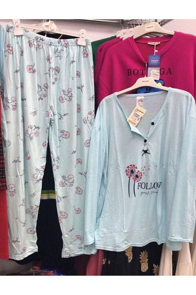 skycott women's plus size Button-Down Long-sleeved pajamas set floral follow printed pajamas