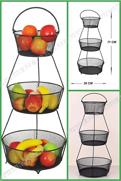 Doremcy 3 Katlı Siyah Renk Patates Soğanlık Ve Meyve Sebze Sepeti