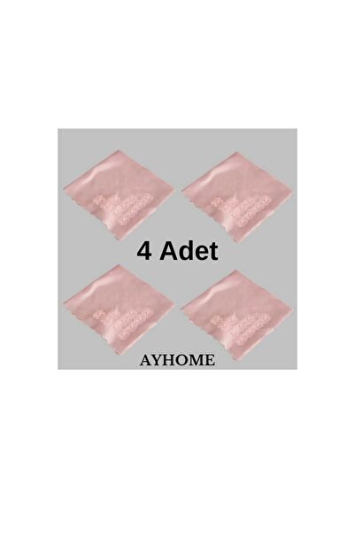 AYHOME 4 Adet İncili  Oya İşlemeli Saten Bohça Krem Beyaz Pembe Gri Renk Çeyi...
