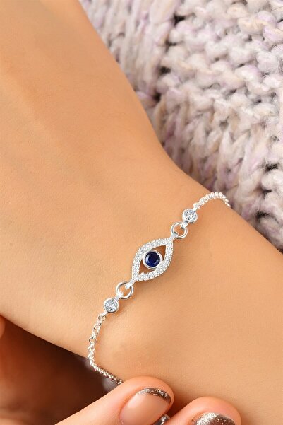 jelux silver Gümüş 925 Ayar Zirkon Taşlı Nazar Model Gümüş Bileklik