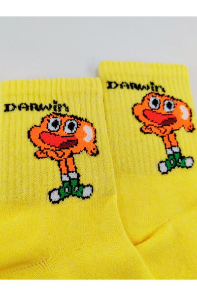 Shuttle Park Унисекс жълти чорапи с надпис „Дарвин“ от комикси