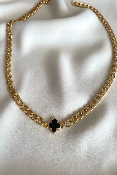 gaila design Siyah Mineli Yonca Kolye