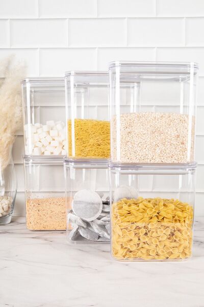 DNS HOME 6-Piece Pulses Set with Vacuum Lid Labeled Food Storage Container Food Set 2200 ml