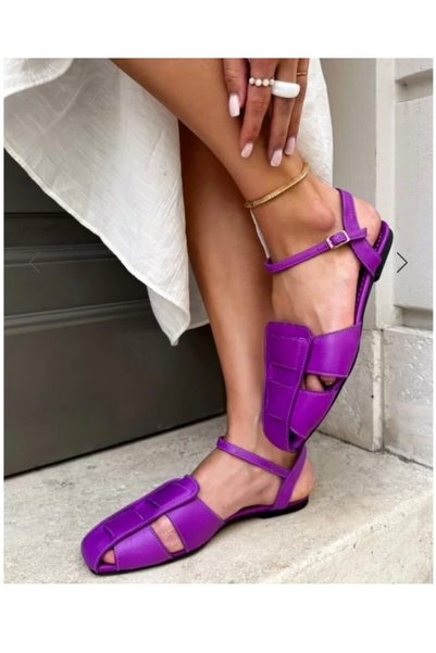 VİNİCCİ AYAKKABI Genuine Leather Open Back Purple Shoes