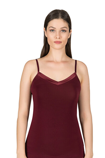 Genel Markalar Kadın İnce Askılı Viskon Esnek Yumuşak Saten Yaka Atlet