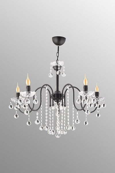 Kraliçe Set of 5 Black Crystal Stone Pamir Luxury Chandelier