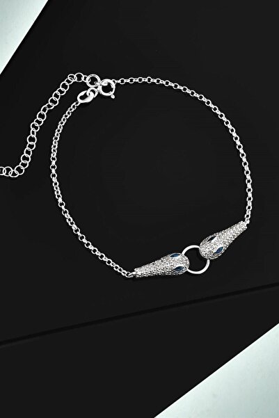 jelux silver Gümüş 925 Ayar Yılan Başlı Safir Gözlü Şans Bilekliği