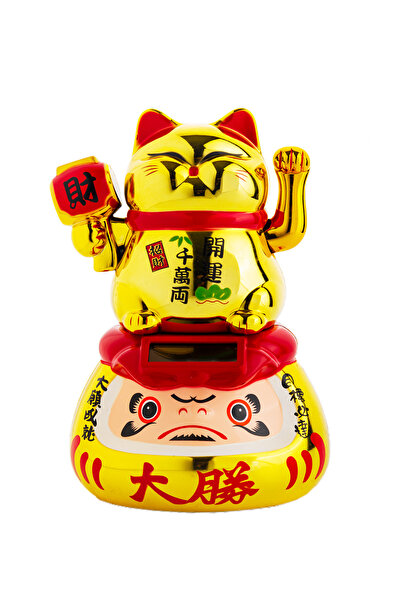 LUCKY CAT Sallanan Pati Güneş Enerjili - Maskeli Samuray 11cm X 9.6cm X 15cm