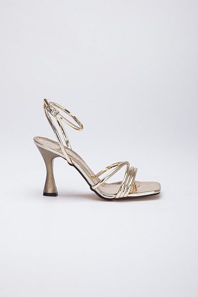 Lukatlove Women's Gold Ankle Strap Heeled Shoes