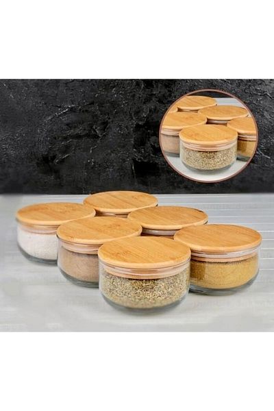 Kitchen Pembelia 6-Piece Bamboo Glass Breakfast Set - Storage Container with Vacuum Lid