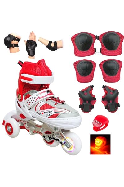 Depomiks Avm Roller Skates Adjustable 2+1 Lighted Metal Body Training Skate with Bag+Knee Pad + Single LED