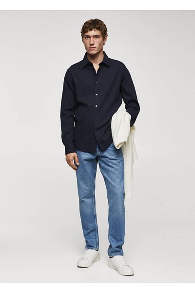 MANGO Man Slim Fit košile ze strukturované bavlny