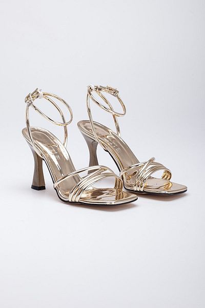 Lukatlove Women's Gold Ankle Strap Heeled Shoes