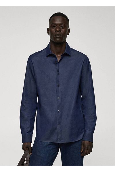 MANGO Man Koszula z bawełny Chambray o regularnym kroju