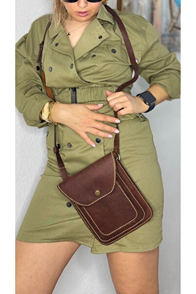 Tuvita Collection Bodrum % 100 Gerçek Deri El Yapımı Kahverengi Çok Cepli Kad...