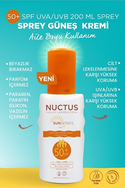 Nuctus Güneş Kremi 50+ Spf Uva/uvb 200 Ml Sprey Aile Boyu Kullanım