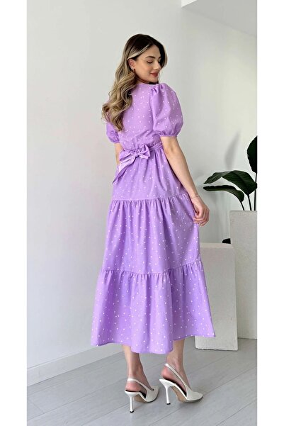 şems fashion Long Poplin Dress - Double Breasted Collar and Tie Detail