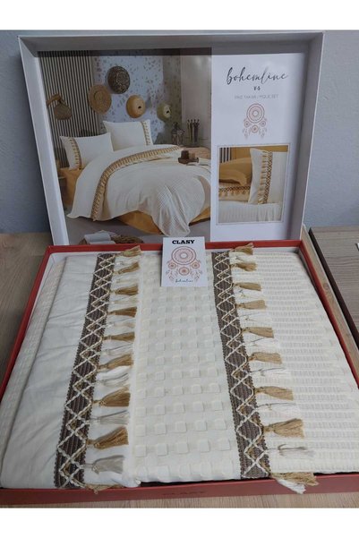 DENİZLİ ÇEYİZ Clasy Boutique Double Pique Set Bohemline Ecru